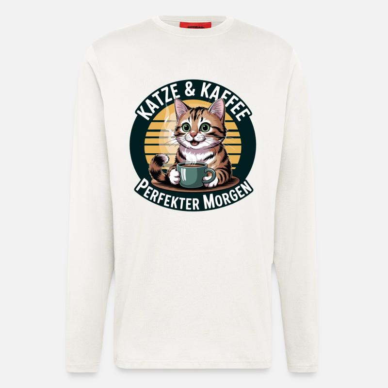Katze und Kaffee: Perfekter Morgen - Langarmshirt - made by SPREAD  - OFF WHITE