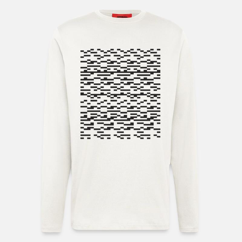 Noir Stripe pixellé Glitch Grid - Manches longues bio décontracté fabriqué en UE - OFF WHITE