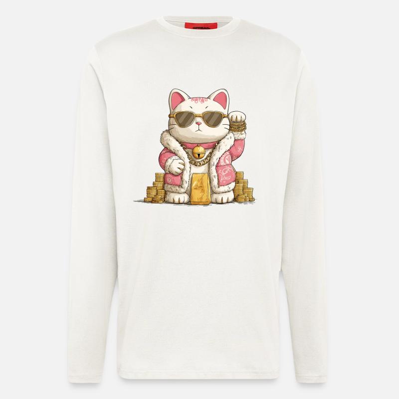 Goldener Maneki Neko - Langarmshirt - made by SPREAD  - OFF WHITE