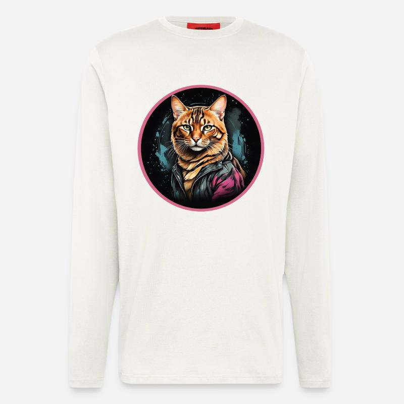 Bengal cat in neon leather jacket - Longsleeve - made by SPREAD - OFF WHITE