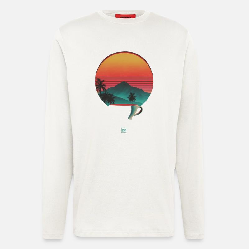 Coucher de soleil et café - Manches longues bio décontracté fabriqué en UE - OFF WHITE