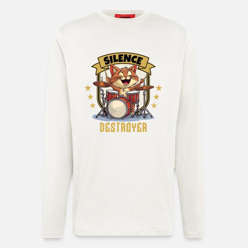 Drums Drums Silence Destroyer Cat Funny - Longsleeve - made by SPREAD  - OFF WHITE
