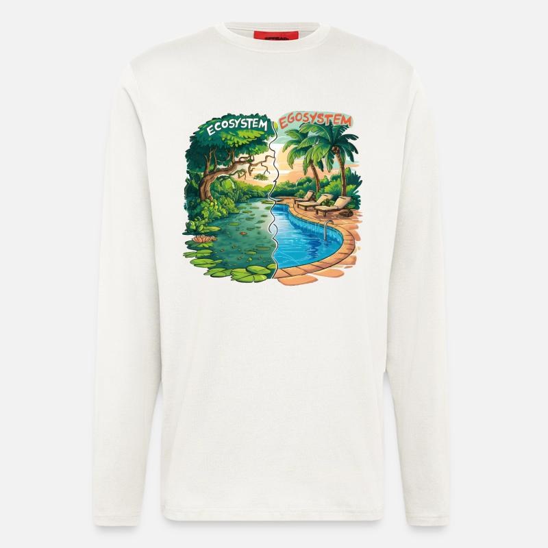 Ecosystem vs Egosystem Message Écologique - Manches longues bio décontracté fabriqué en UE - OFF WHITE