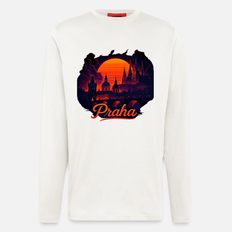 Praha Evening Light Skyline Sunset Gift - Longsleeve - made by SPREAD  - OFF WHITE