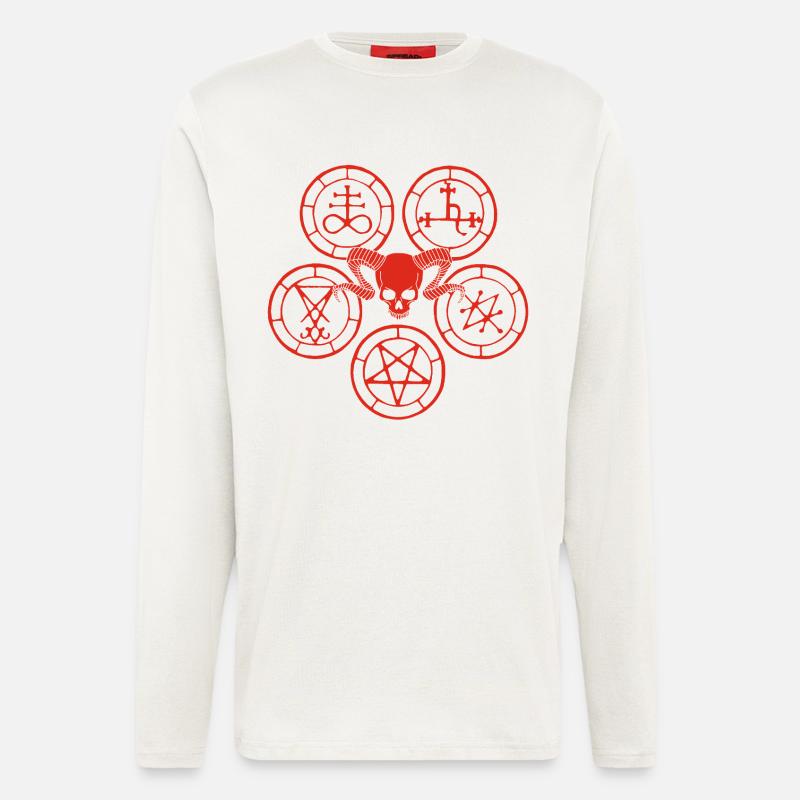 Roter Dämonenschädel und esoterische Symbole - Langarmshirt - made by SPREAD - OFF WHITE
