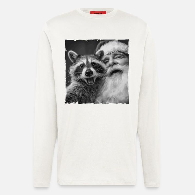 Waschbär Selfie mit Weihnachtsmann  - Langarmshirt - made by SPREAD  - OFF WHITE