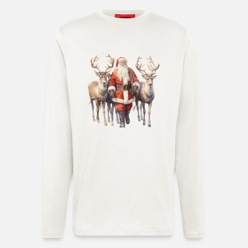 Père Noël et Rênes Élégants - Manches longues bio décontracté fabriqué en UE - OFF WHITE