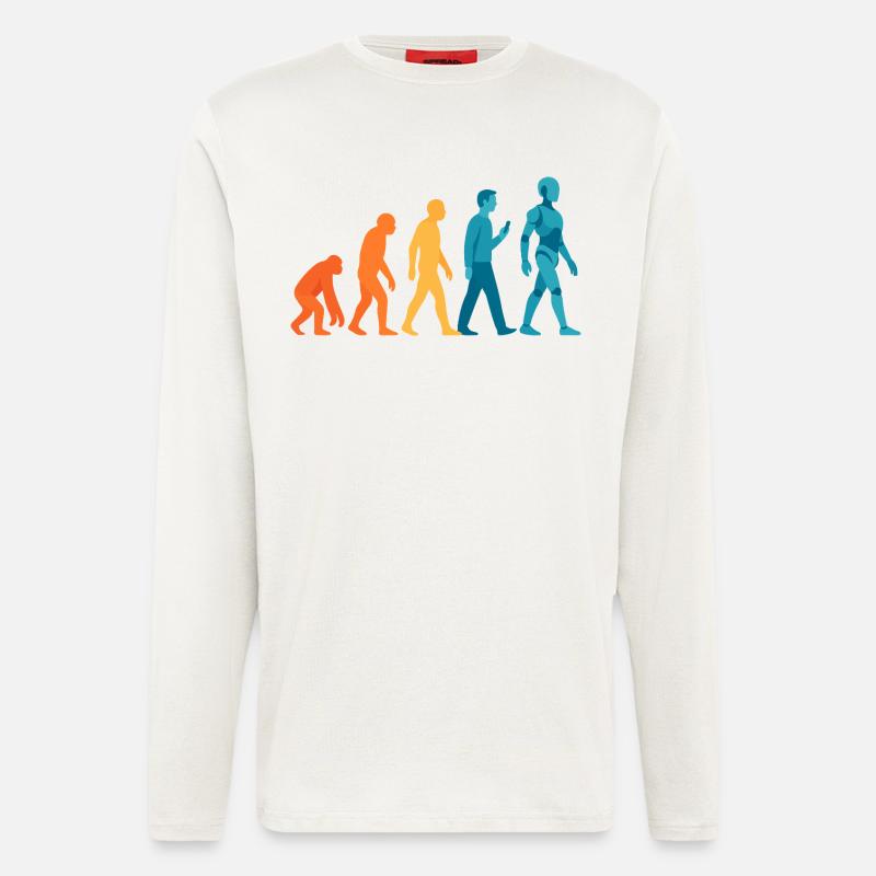 Evolution zum Roboter Outline - Langarmshirt - made by SPREAD  - OFF WHITE