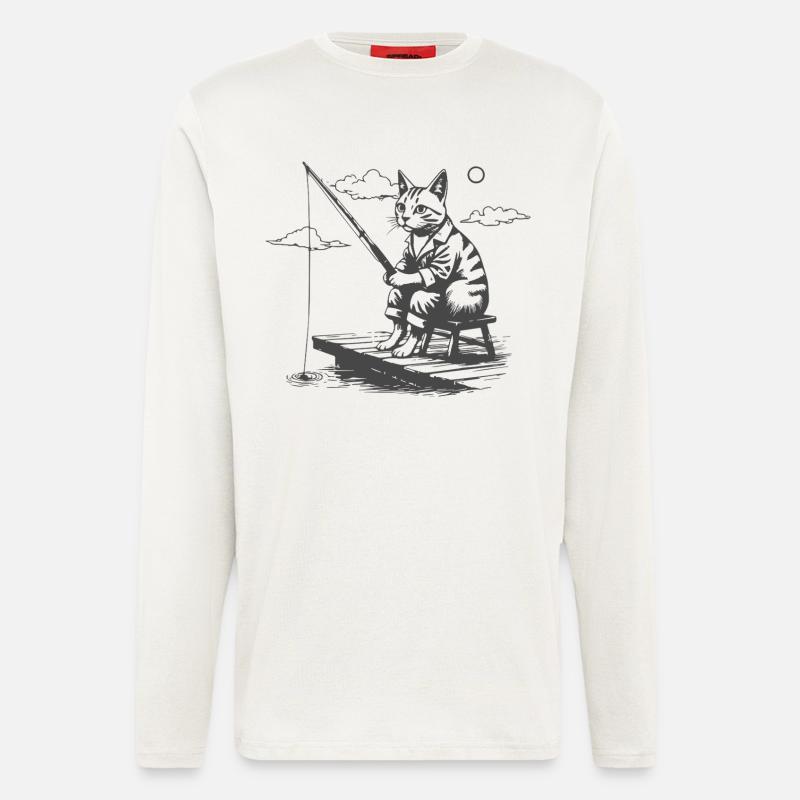 Nächtlicher Katzenangler - Langarmshirt - made by SPREAD - OFF WHITE