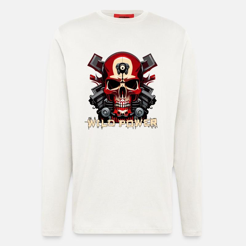 Wild Power Skull Motorrad Kunst - Langarmshirt - made by SPREAD - OFF WHITE