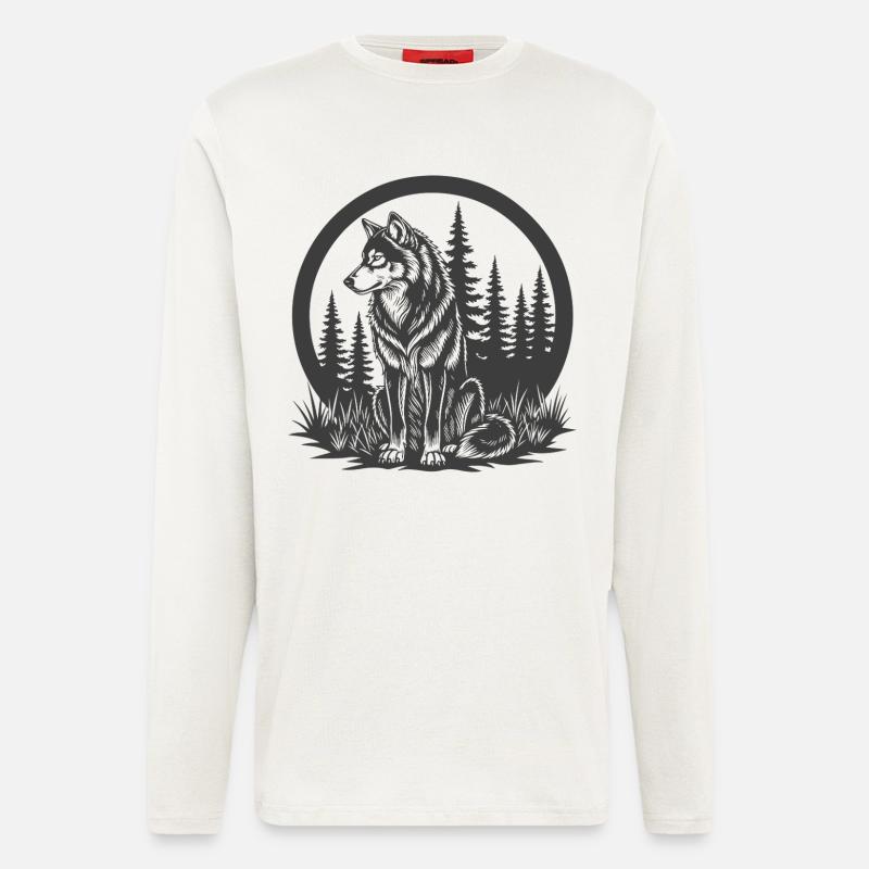 Waldwolf Silhouette im Kreis - Langarmshirt - made by SPREAD  - OFF WHITE