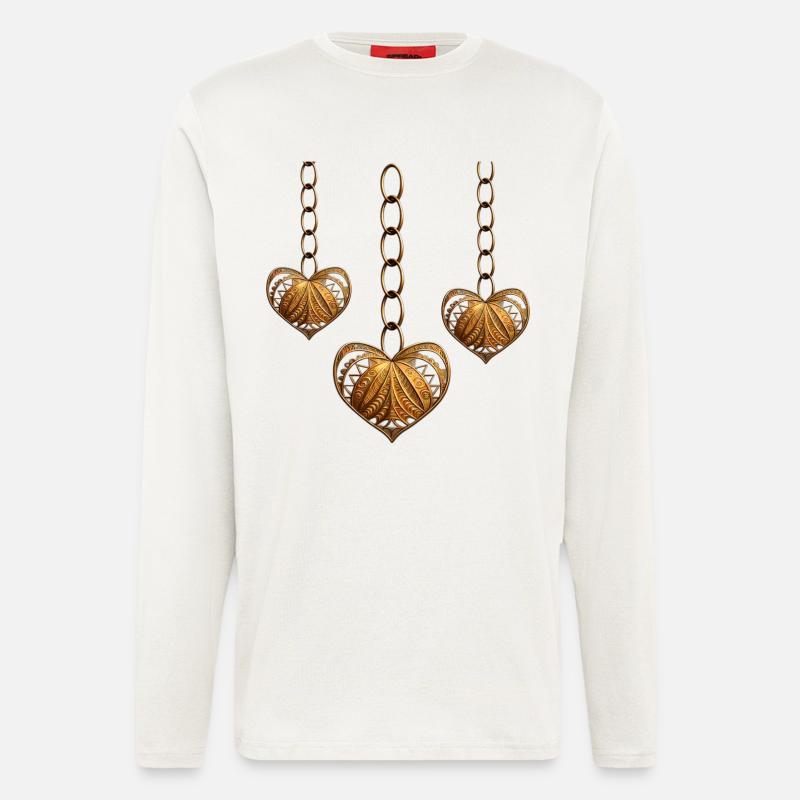 Goldene Herzen in einer Kette - Langarmshirt - made by SPREAD  - OFF WHITE