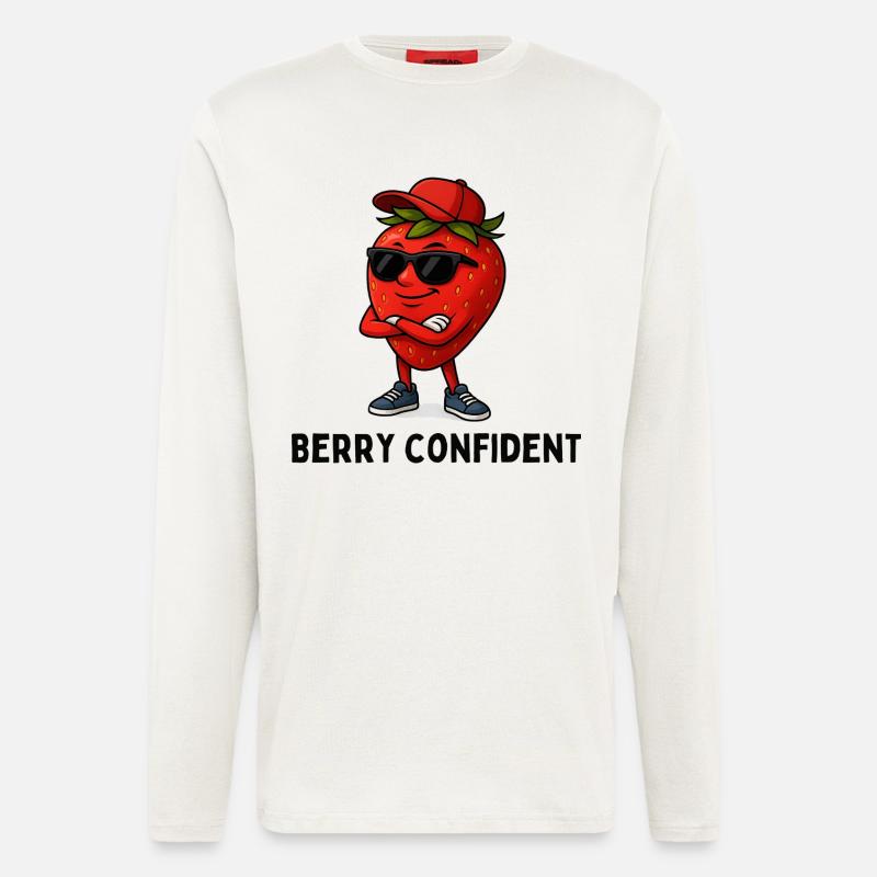  Erdbeere Selbstbewusst Karikatur  - Langarmshirt - made by SPREAD  - OFF WHITE
