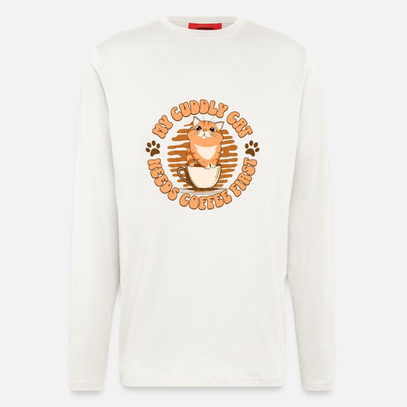 My Cuddly Cat - Needs Coffee First - Longsleeve - made by SPREAD  - OFF WHITE