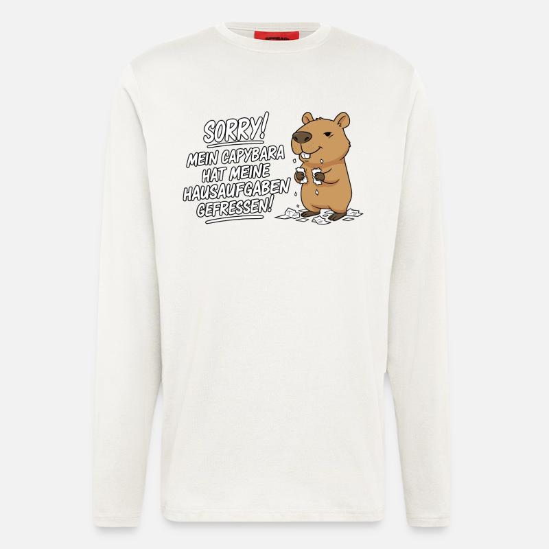 Pardon! Capybara a mangé mes devoirs - Manches longues bio décontracté fabriqué en UE - OFF WHITE