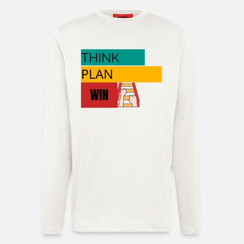 THINK · PLAN · WIN – Motivational T-Shirt - Longsleeve - made by SPREAD  - OFF WHITE