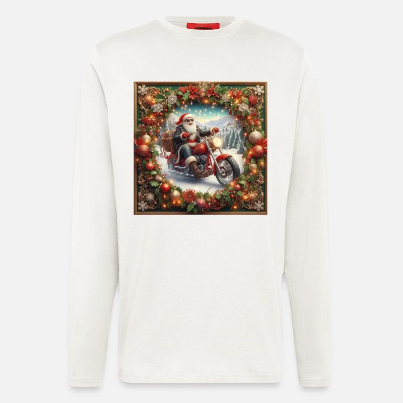 Weihnachtsmann auf einem gerahmten Motorrad - Langarmshirt - made by SPREAD  - OFF WHITE