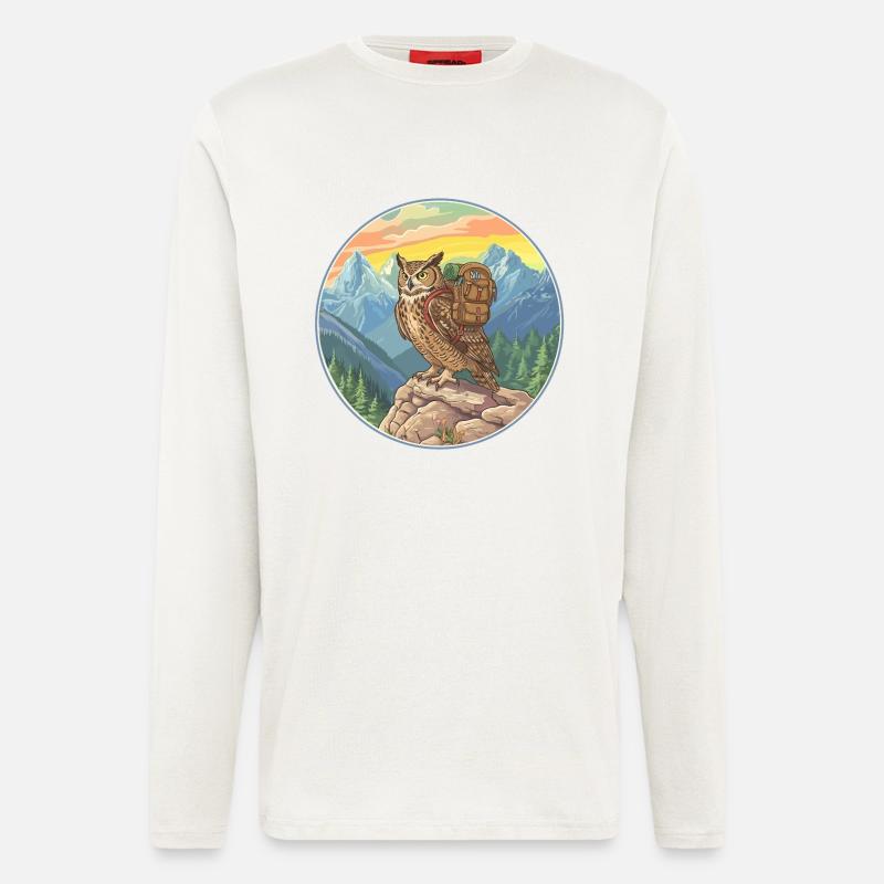 Niedliche Eulenwanderung Camping Bergabenteuer - Langarmshirt - made by SPREAD  - OFF WHITE