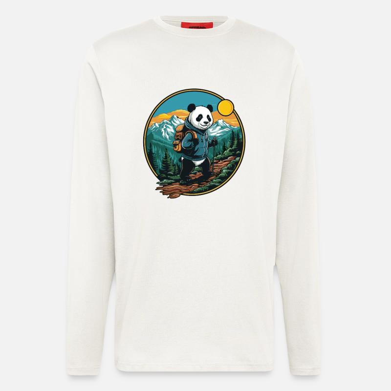 Süßer Panda Wandern, Camping Bergabenteuer - Langarmshirt - made by SPREAD - OFF WHITE