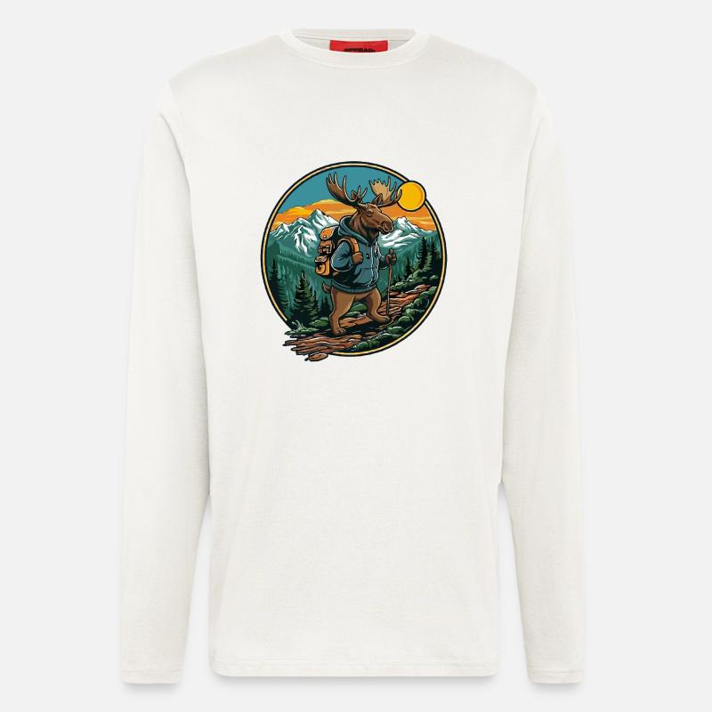 Niedlicher Elch Wandern Camping Bergabenteuer - Langarmshirt - made by SPREAD  - OFF WHITE