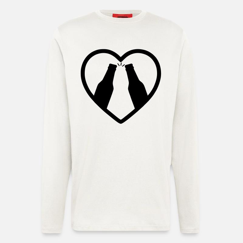 Herz-Bierflaschen, Prost, Geschenk - Langarmshirt - made by SPREAD  - OFF WHITE