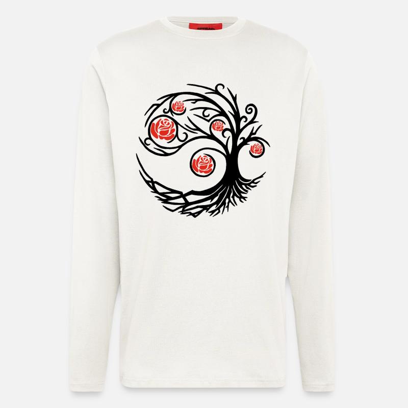 Stilisierter schwarzer Baum und rote Rosen - Langarmshirt - made by SPREAD  - OFF WHITE