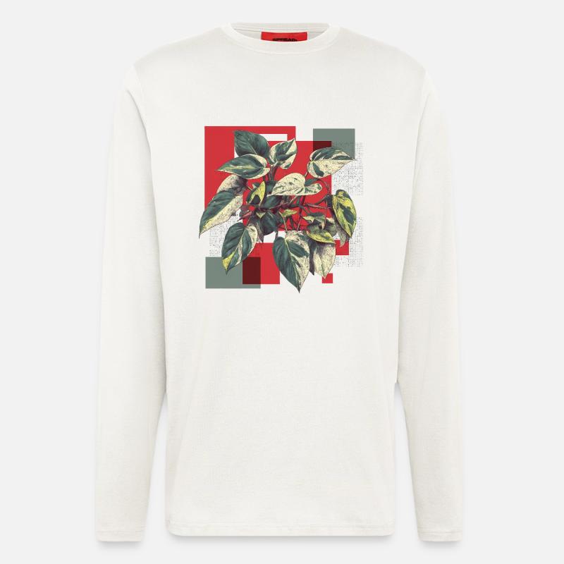 Philodendron Variegata – Pop Art Pflanzenkunst - Langarmshirt - made by SPREAD  - OFF WHITE