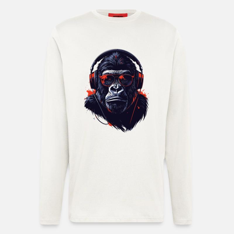 Gorilla mit Kopfhörern Cooles Motiv - Langarmshirt - made by SPREAD  - OFF WHITE