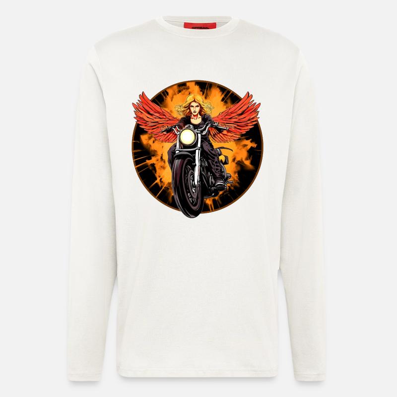 Engel Motorrad / Motorradfahrer Engel - Langarmshirt - made by SPREAD  - OFF WHITE