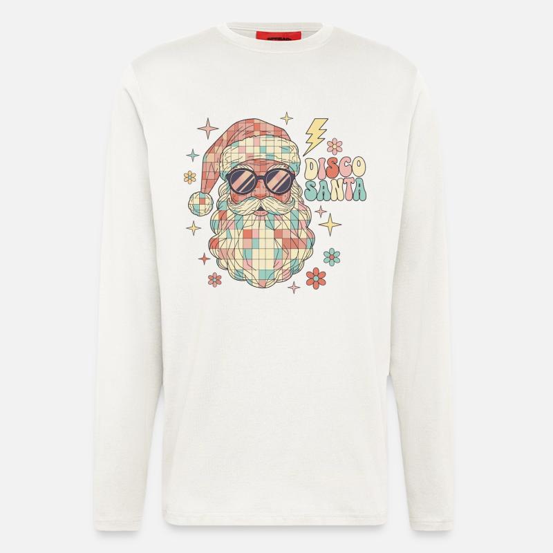 Techno Disco Weihnachtsmann Discokugel Lustig - Langarmshirt - made by SPREAD  - OFF WHITE