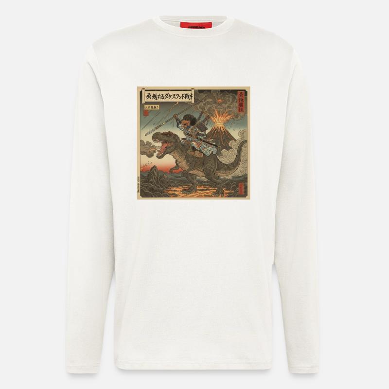 Dackel Samurai-Krieger reitet auf T-Rex Dinosaurier - Langarmshirt - made by SPREAD  - OFF WHITE