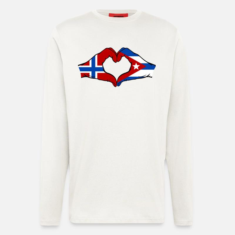 Norway Cuba Flag Hands Heart - Longsleeve - made by SPREAD  - OFF WHITE