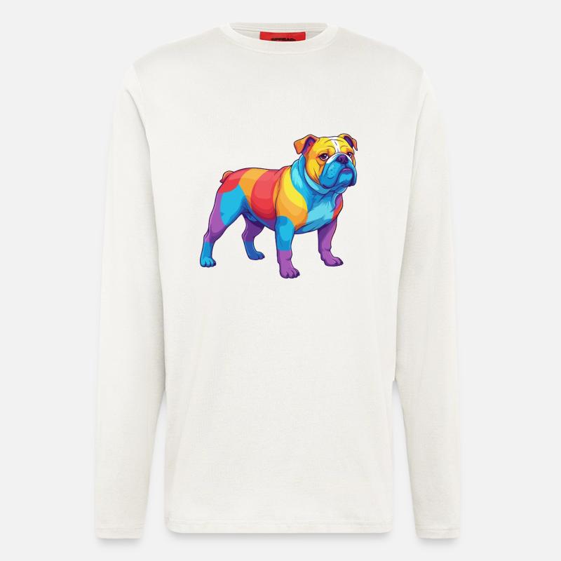 Bunte Bulldogge-Regenbogen-Pop-Art-Aquarell - Langarmshirt - made by SPREAD - OFF WHITE