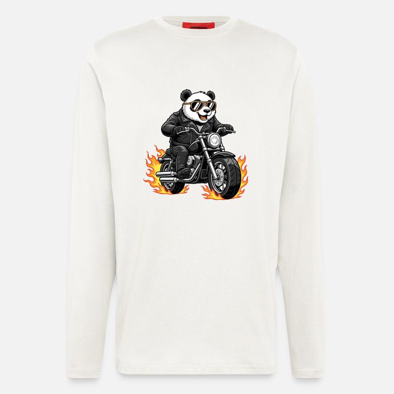 Cool Biker Panda Motorradflammen - Langarmshirt - made by SPREAD  - OFF WHITE