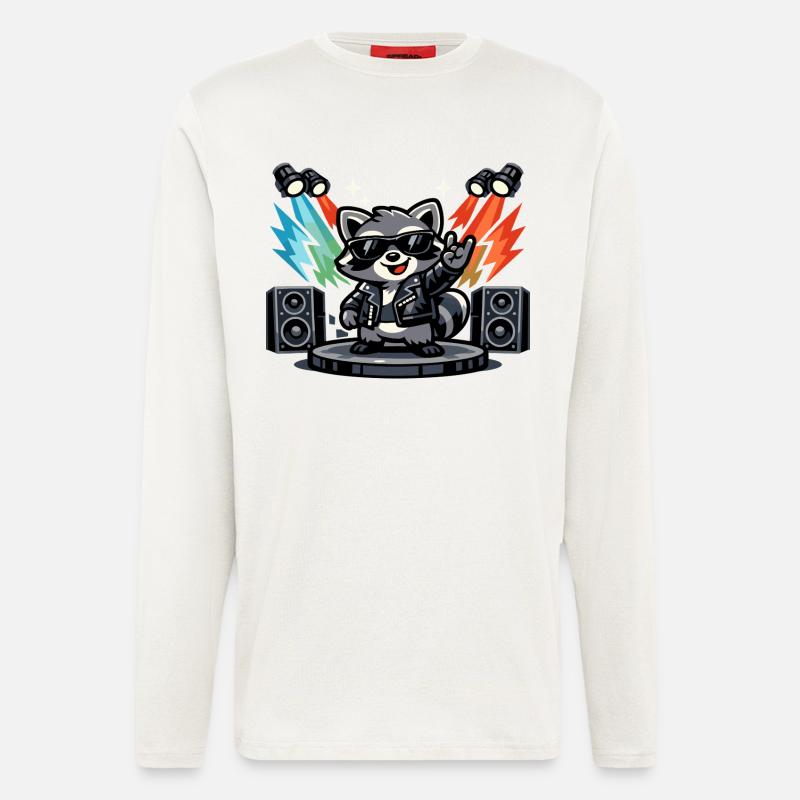 Retro Waschbär Rock – Musik Geschenk - Langarmshirt - made by SPREAD - OFF WHITE