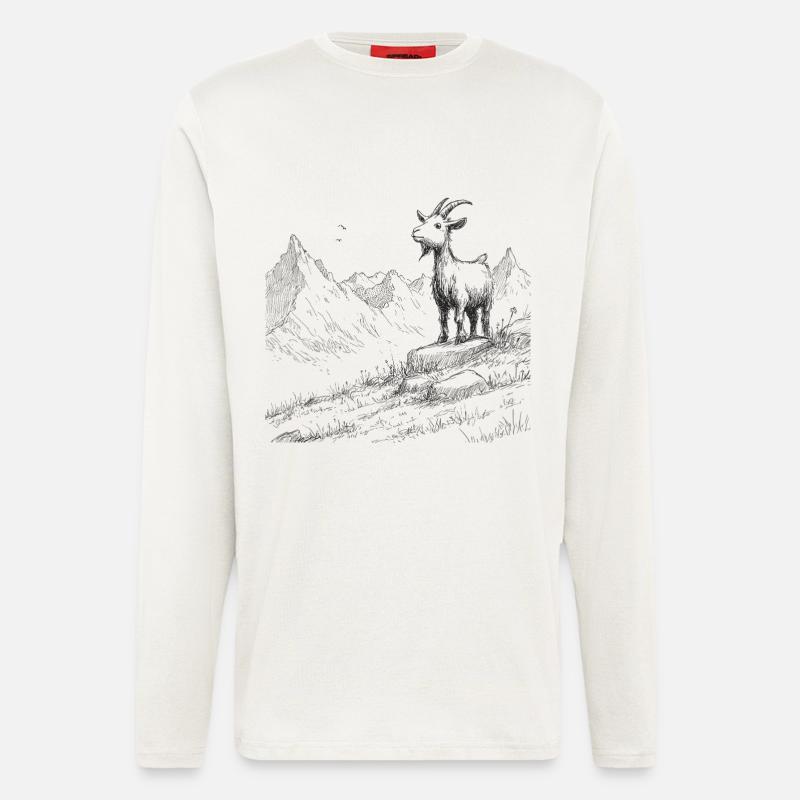 Alpengipfel mit Ziege - Langarmshirt - made by SPREAD  - OFF WHITE