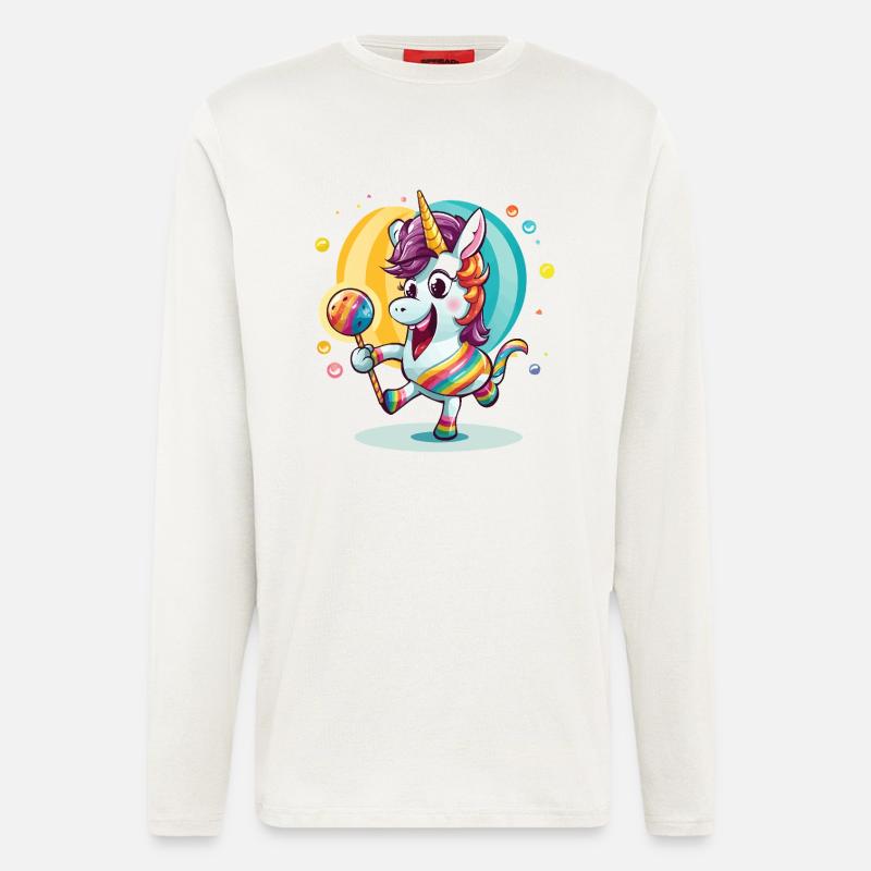 Regenbogen-Einhorn mit Lutscher - Langarmshirt - made by SPREAD  - OFF WHITE