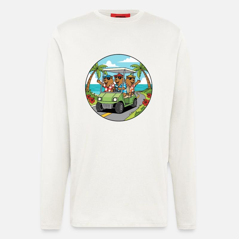 Strandurlaub Golfwagen Capybara Kunst - Langarmshirt - made by SPREAD - OFF WHITE