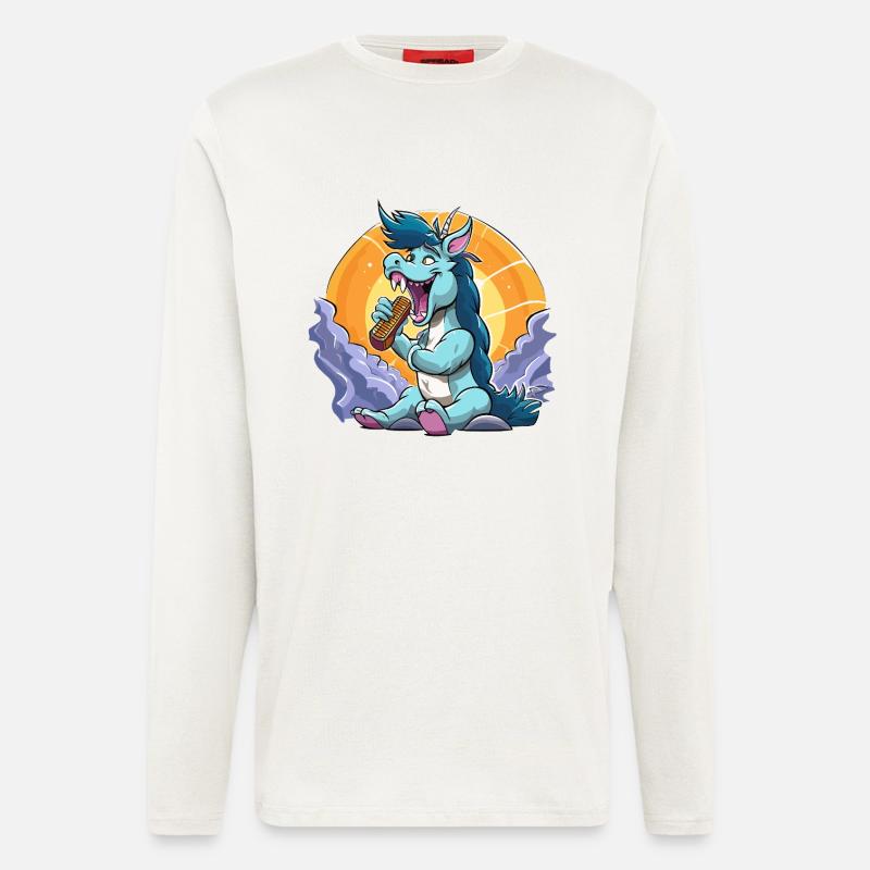 Blauer Drachen-Sänger vor Sonnenkreis - Langarmshirt - made by SPREAD  - OFF WHITE