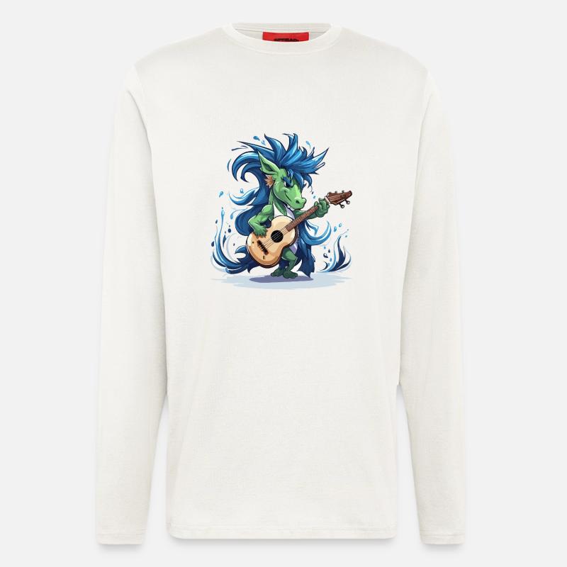 Grüner Drache Gitarrist - Langarmshirt - made by SPREAD  - OFF WHITE