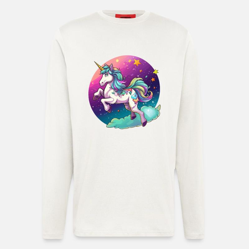 Nachtfarbener Regenbogen-Einhorn - Langarmshirt - made by SPREAD  - OFF WHITE