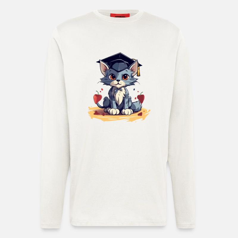 Abschluss Katze mit Graduationskappe - Langarmshirt - made by SPREAD  - OFF WHITE