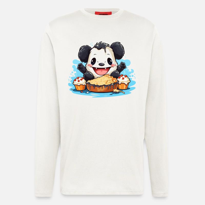 Kawaii Panda with Cake Feast - Longsleeve - made by SPREAD  - OFF WHITE