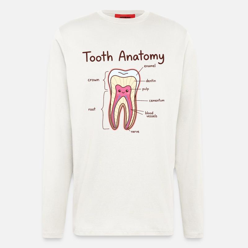 Dentiste assistant dentaire en anatomie dentaire - Manches longues bio décontracté fabriqué en UE - OFF WHITE