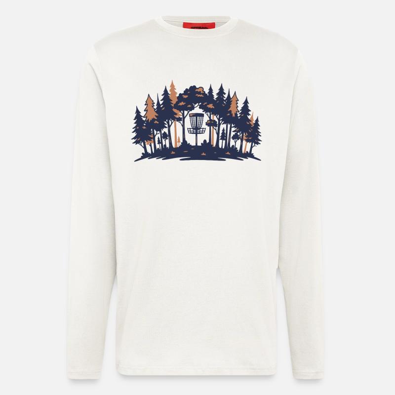 Disc-Golf-Szene Wald-Korb-Silhouette - Langarmshirt - made by SPREAD  - OFF WHITE