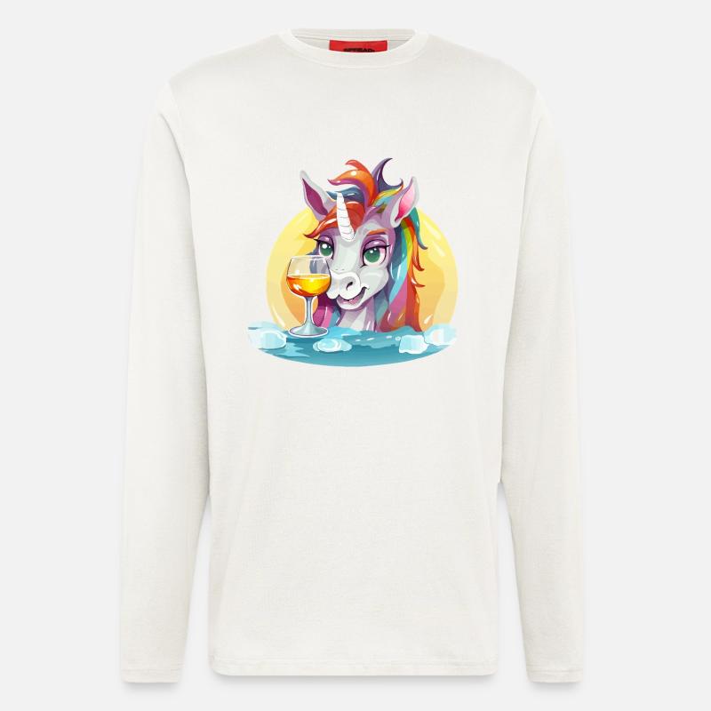 Buntes Einhorn mit Wein - Langarmshirt - made by SPREAD  - OFF WHITE