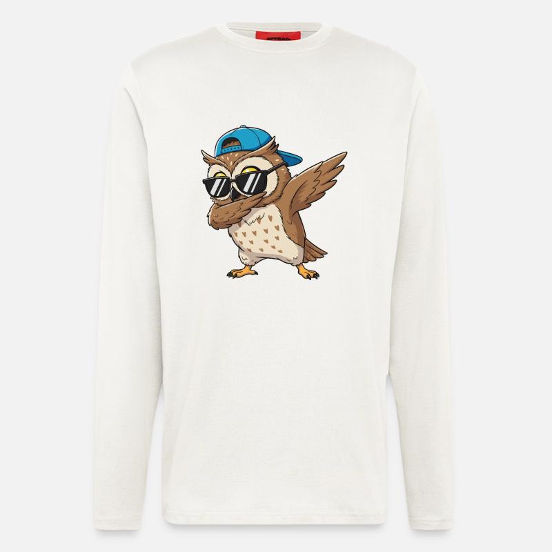 Dessins animés Cool Dab Owl Glasses - Manches longues bio décontracté fabriqué en UE - OFF WHITE