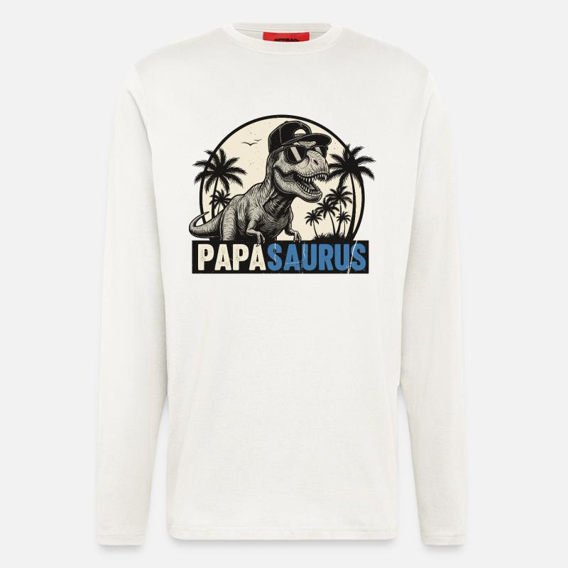 Papasaurus – Cool T-Rex Father Design - Manches longues bio décontracté fabriqué en UE - OFF WHITE