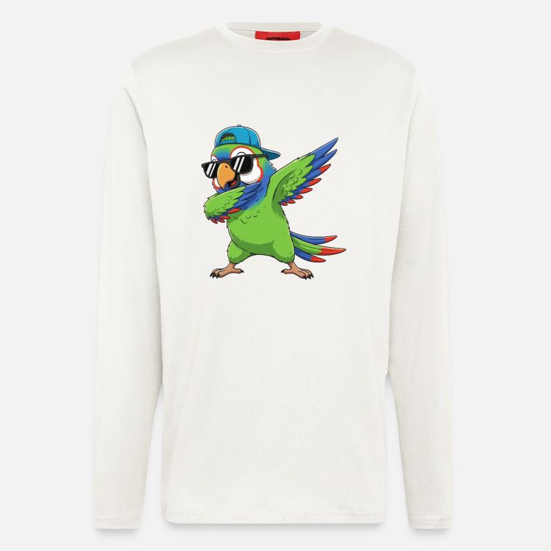 Cool Dabbing Parrot Sunglasses Cartoon Art - Longsleeve - made by SPREAD  - OFF WHITE