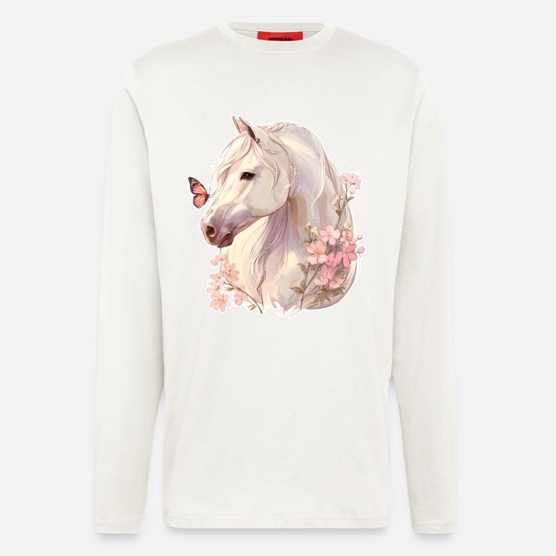 Pferd mit Schmetterling - Langarmshirt - made by SPREAD  - OFF WHITE